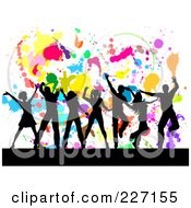 Poster, Art Print Of Silhouetted People Dancing Over A Colorful Splatter On White Background