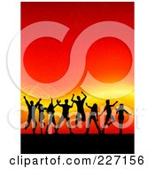 Poster, Art Print Of Background Of Silhouetted Dancers Over A Red Background With Orange Waves