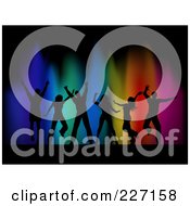 Poster, Art Print Of Background Of Silhouetted Dancers Over Colorful Lights On Black