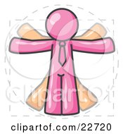 Clipart Illustration Of A Man In Motion Pink Vitruvian Cartoon Man by Leo Blanchette