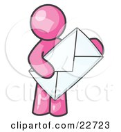 Clipart Illustration Of A Pink Person Standing And Holding A Large Envelope Symbolizing Communications And Email