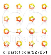 Poster, Art Print Of Digital Collage Of Abstract Orange Green Red And Yellow Star Logo Icons