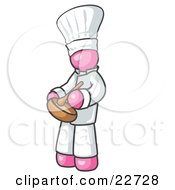 Pink Baker Chef Cook In Uniform And Chefs Hat Stirring Ingredients In A Bowl by Leo Blanchette