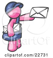 Clipart Illustration Of A Pink Mail Man Delivering A Letter by Leo Blanchette