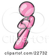 Clipart Illustration Of A Pink Man With An Attitude His Arms Crossed Leaning Against A Wall