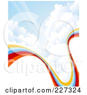 Poster, Art Print Of Background Of A Curving Rainbow In A Cloudy Blue Sky With White Copyspace