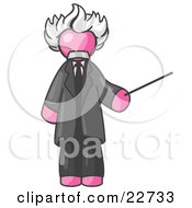 Clipart Illustration Of A Pink Man Depicted As Albert Einstein Holding A Pointer Stick