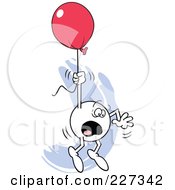 Poster, Art Print Of Horrified Moodie Character Holding Onto A Red Balloon And Flying Away