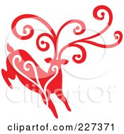 Poster, Art Print Of Red Reindeer With Swirl Designs - 2