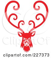 Poster, Art Print Of Red Reindeer With Swirl Designs - 1
