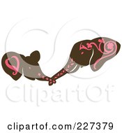 Poster, Art Print Of Brown Elephant Mom And Baby With Pink Designs