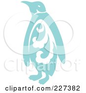 Royalty Free RF Clipart Illustration Of A Blue Vintage Style Penguin With Swirls by Cherie Reve
