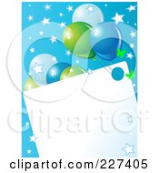 Poster, Art Print Of Blank Frame Bordered With Blue And Green Balloons Butterflies And Stars On Blue