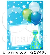 Poster, Art Print Of Blank Frame Bordered With A Blue Party Hat Balloons And Stars On Blue