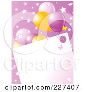 Poster, Art Print Of Blank Frame Bordered With Pink And Yellow Balloons Butterflies And Stars On Pink