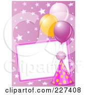 Poster, Art Print Of Blank Frame Bordered With A Pink Party Hat Balloons And Stars On Pink