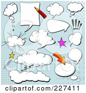 Royalty Free RF Clipart Illustration Of A Digital Collage Of Comic Sounds And Icons On Blue 3