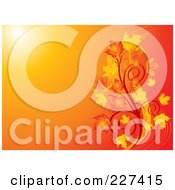 Poster, Art Print Of Gradient Orange Background With Swirls And Autumn Leaves
