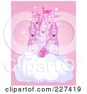 Poster, Art Print Of Princess Castle On A Puffy Cloud Over Pink With Stars