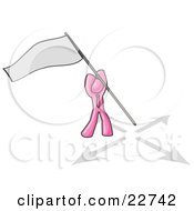Clipart Illustration Of A Pink Man Claiming Territory Or Capturing The Flag by Leo Blanchette