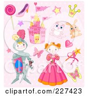 Digital Collage Of Princess And Knight Icons On Pink