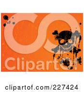 Poster, Art Print Of Grungy Orange Halloween Background With Black Splatters And A Skull