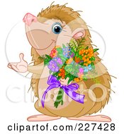Poster, Art Print Of Cute Hedgehog Holding A Bouquet Of Flowers