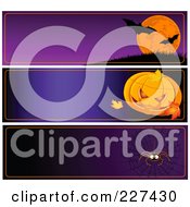 Royalty Free RF Clipart Illustration Of A Digital Collage Of Vampire Bat Jackolantern And Spider Halloween Website Banners by Pushkin