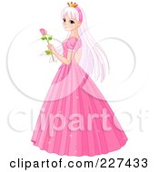 Royalty Free RF Clipart Illustration Of A Pretty White Haired Princess In A Sparkly Dress Holding A Rose by Pushkin