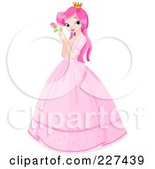 Poster, Art Print Of Pretty Pink Haired Princess In A Big Dress Holding A Rose