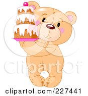 Poster, Art Print Of Cute Teddy Bear Holding A Tiered Cake