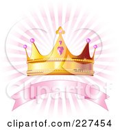 Princess Crown Over A Blank Pink Banner And Pink Rays On White