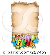 Royalty Free RF Clipart Illustration Of An Aged Parchment Page With The Word Party At The Bottom