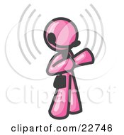 Pink Customer Service Representative Taking A Call With A Headset In A Call Center by Leo Blanchette