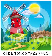 Poster, Art Print Of Path Leading To A Red Windmill And Blue House