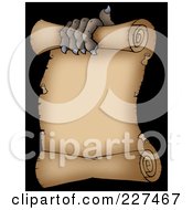 Poster, Art Print Of Clawed Monster Hand Holding Parchment Paper On A Black Background