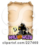 Poster, Art Print Of Aged Parchment Page With A Haunted House Bats And Halloween Text