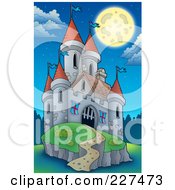 Poster, Art Print Of Full Moon Over A Castle On A Hill