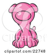 Clipart Illustration Of A Cute Pink Puppy Dog Looking Curiously At The Viewer by Leo Blanchette