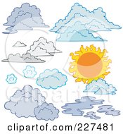 Royalty Free RF Clipart Illustration Of A Digital Collage Of Different Types Of Clouds And A Sun