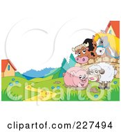 Poster, Art Print Of Horse And Cow Looking Over A Fence At A Piggy In Mud And Sheep