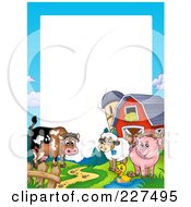 Poster, Art Print Of Cow Duck Sheep And Pig By A Silo And Barn Border Frame