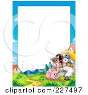 Poster, Art Print Of Horse And Cow Looking Over A Fence At A Pig In Mud And Sheep Border Frame