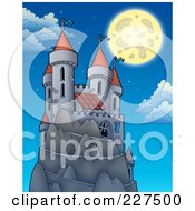 Poster, Art Print Of Full Moon Above A Castle On A Hill