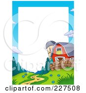 Poster, Art Print Of Path Leading To A Red Barn And Silo Border Frame Around White