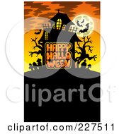 Haunted Mansion With Bats And A Full Moon Over Happy Halloween Text - 4