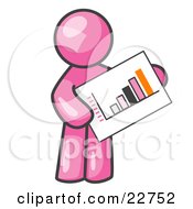 Clipart Illustration Of A Pink Man Holding A Bar Graph Displaying An Increase In Profit by Leo Blanchette