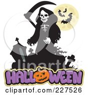Poster, Art Print Of Grim Reaper Over Halloween Text