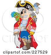 Senior Pirate With A Sword Hook Hand And Parrot