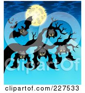 Royalty Free RF Clipart Illustration Of Bats Hanging From A Tree Branch In The Moon Light